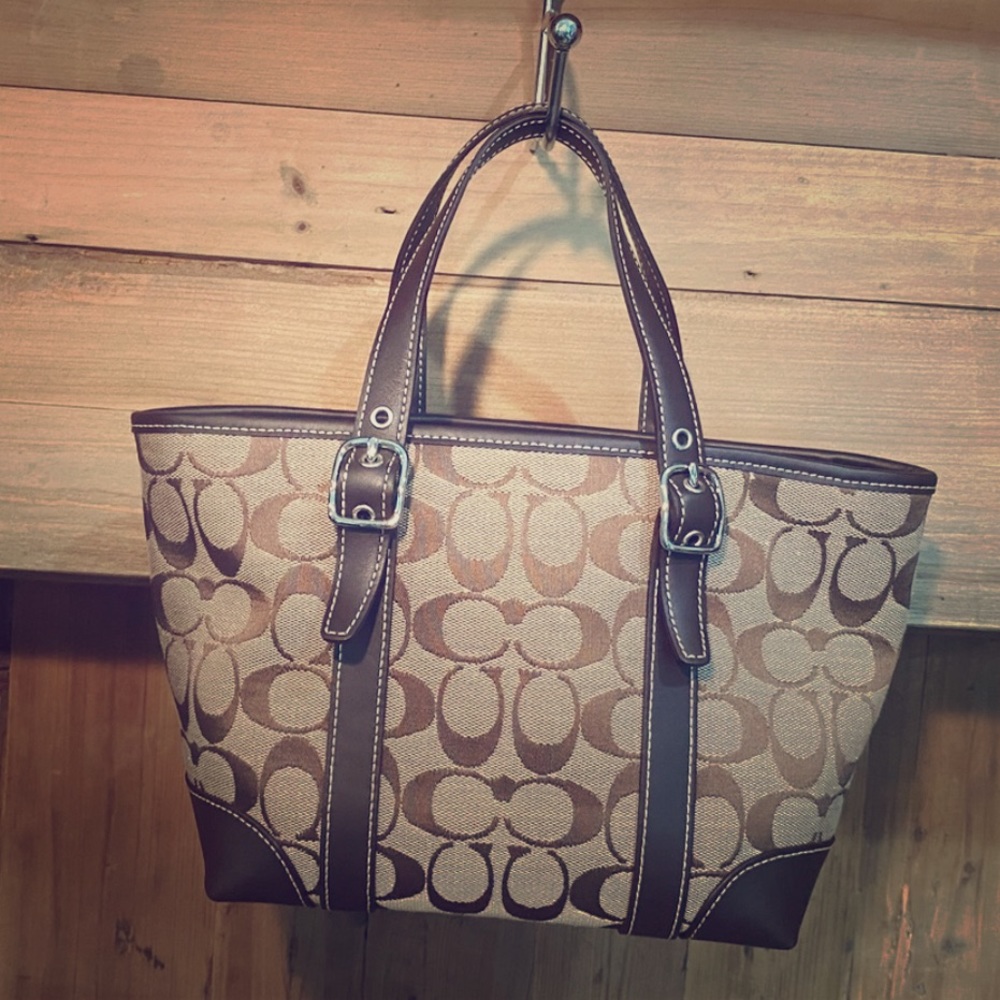 Coach Small Canvas Tote Bag Brown Signature C